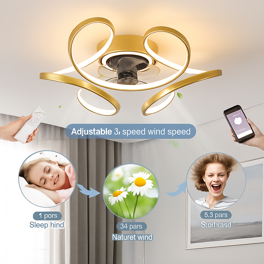 lampe à led moderne avec ventilateur de plafond et télécommande - vue 5 sur 9