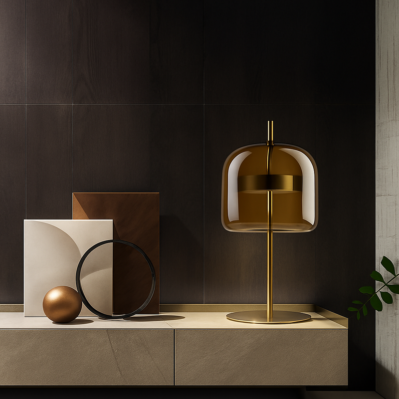 Lampe à poser design à LED en métal doré et abat-jour en verre rétro Light