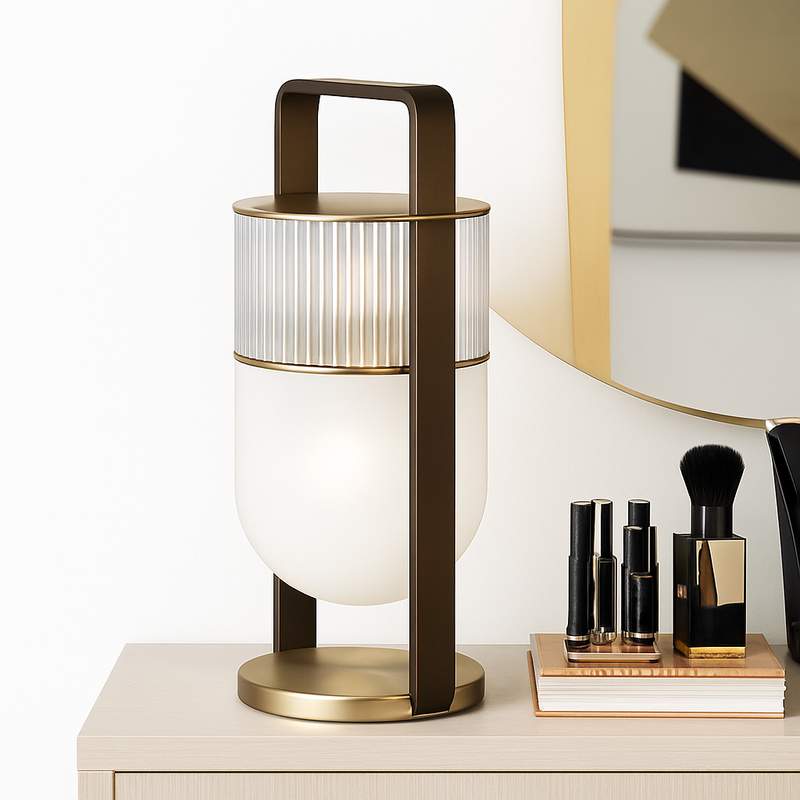 Lampe à poser design LED en verre style lanterne