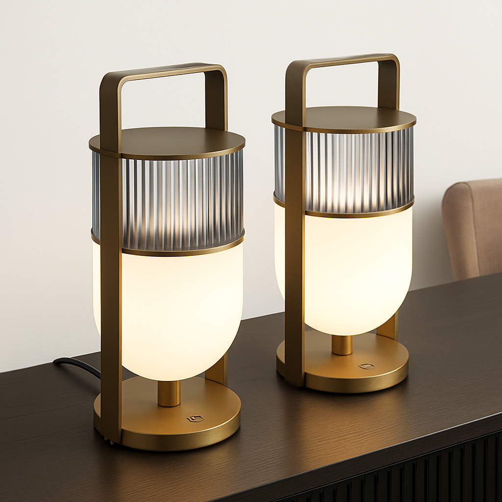 Lampe à poser design LED en verre style lanterne - vue 5 sur 7