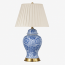 Lampe à poser LED en céramique bleu avec abat-jour blanc style Japonais