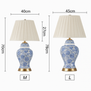 Lampe à poser LED en céramique bleu avec abat-jour blanc style Japonais
