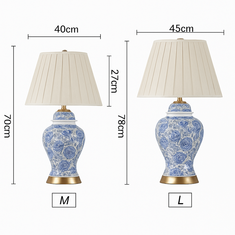 Lampe à poser LED en céramique bleu avec abat-jour blanc style Japonais