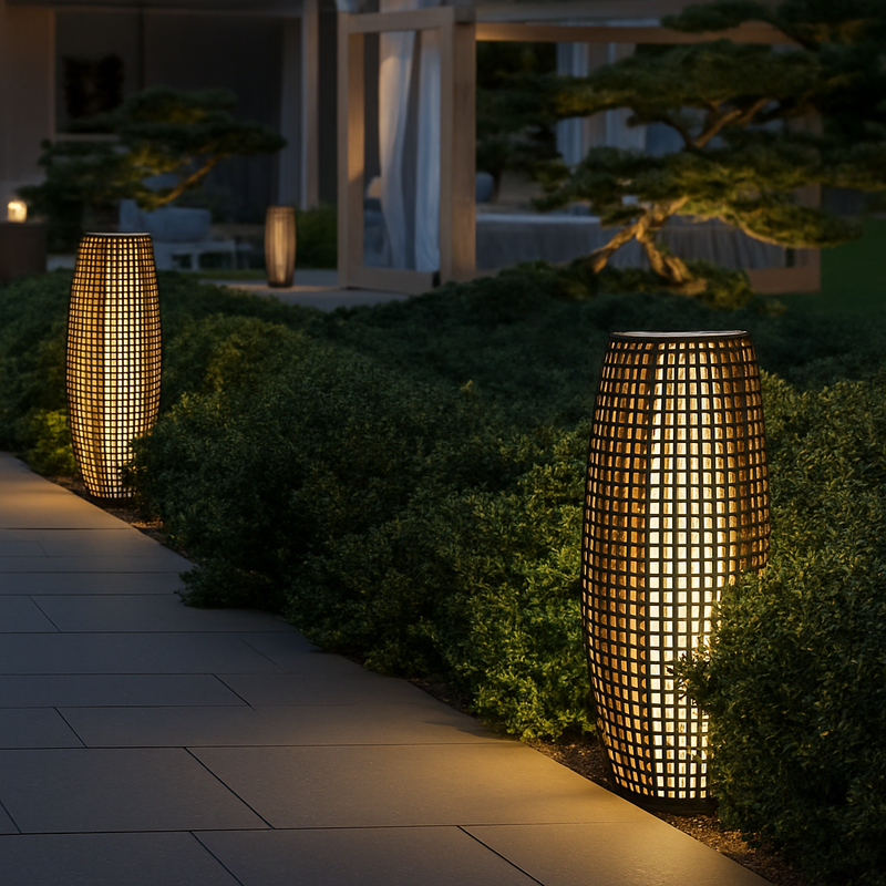 lampe solaire en rotin pour extérieur et jardin