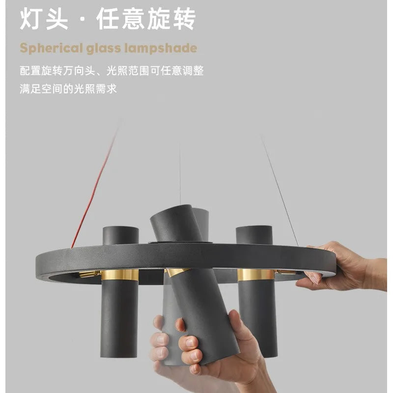 lampe suspendue led rotative design moderne en fer forgé