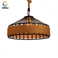 Vintage metal and hemp rope pendant lamp for bar and restaurant