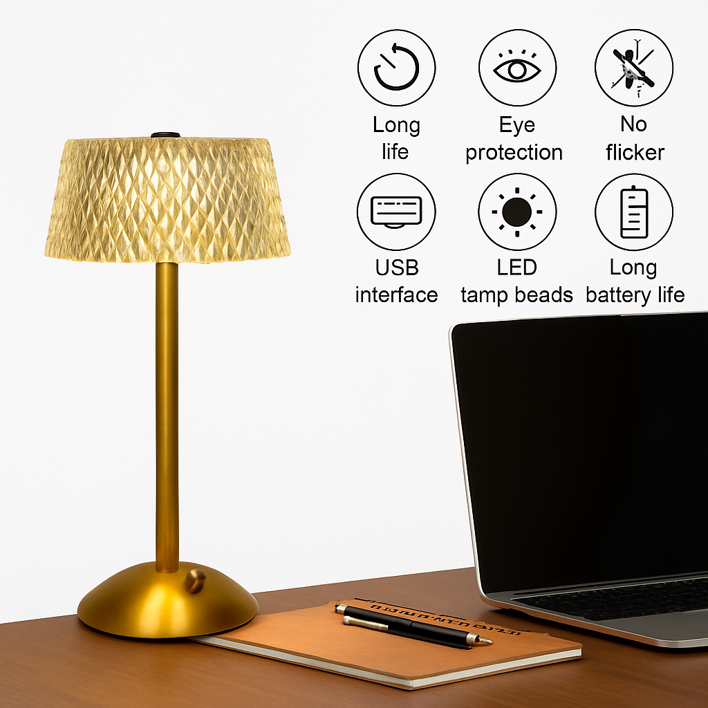 Lampes de table en cristal diamant rétro barre de LED lampe de bureau USB rechargeable protection des yeux veilleuse pour chambre hôtel bureau mariage - vue 4 sur 6