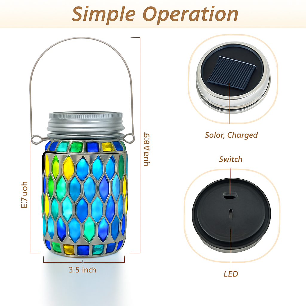 lanterne solaire suspendue en verre pour jardin et terrasse - vue 6 sur 8