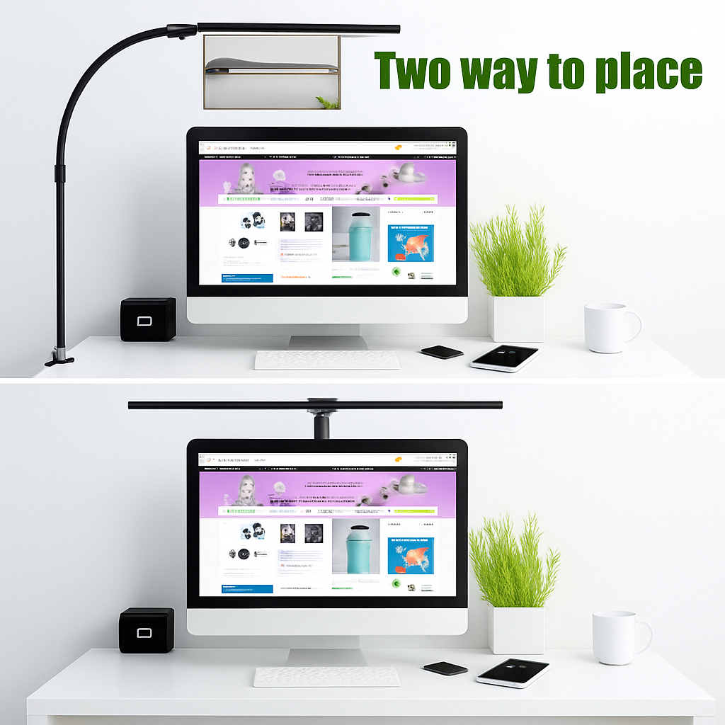 LAOPAO Lampe de bureau LED à double tête Lampes de bureau d'architecte EU/US Bureau 24W 5 modes de couleur les plus lumineux et 5 lampes de protection des yeux à intensité variable - vue 3 sur 10