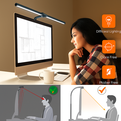 LAOPAO Lampe de bureau LED à double tête Lampes de bureau d'architecte EU/US Bureau 24W 5 modes de couleur les plus lumineux et 5 lampes de protection des yeux à intensité variable - vue 6 sur 10