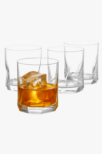 Set of 4 embossed old fashioned whisky glasses, durable