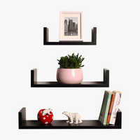 Set of 3 decorative u-shaped wooden floating shelves