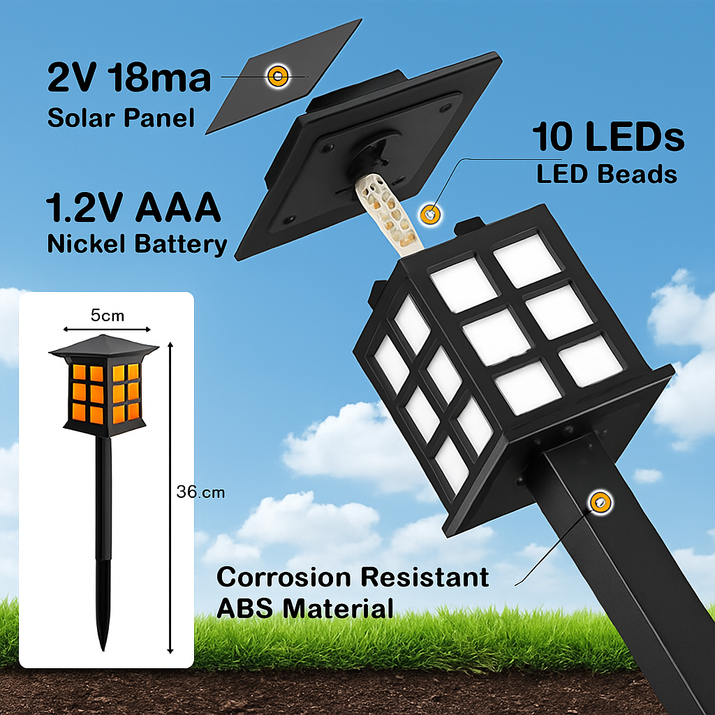 lot de lampes torches solaires décoratives pour jardin extérieur - vue 6 sur 8