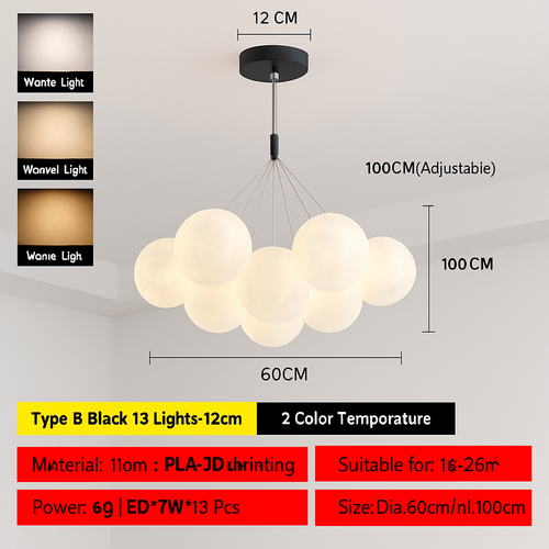Lune Lustre Lampes Bulle Lustre Lumière pour Salon Chambre D'enfant Chambre Lampes Suspendues Or Noir G9 Ampoule AC220V - vue 13 sur 24