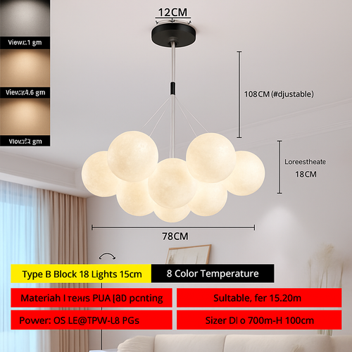 Lune Lustre Lampes Bulle Lustre Lumière pour Salon Chambre D'enfant Chambre Lampes Suspendues Or Noir G9 Ampoule AC220V - vue 14 sur 24