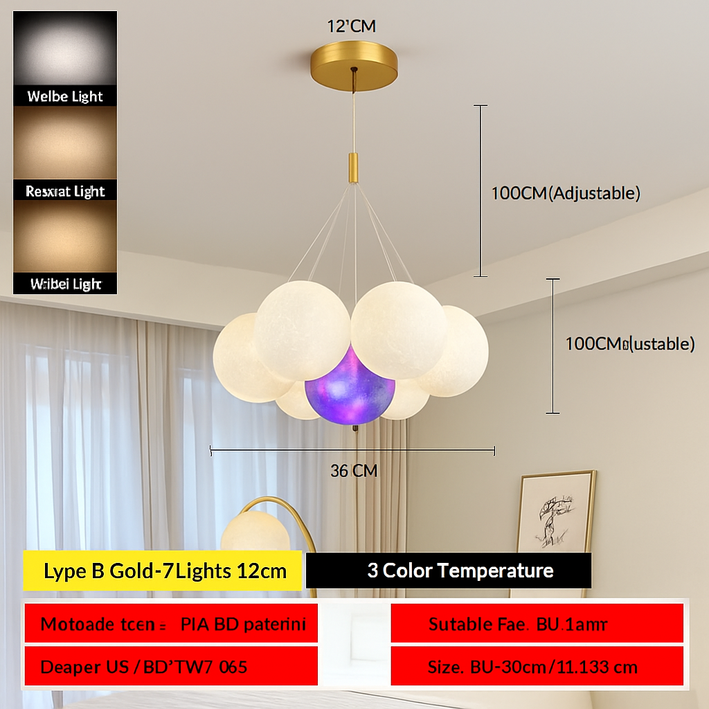 Lune Lustre Lampes Bulle Lustre Lumière pour Salon Chambre D'enfant Chambre Lampes Suspendues Or Noir G9 Ampoule AC220V - vue 14 sur 24