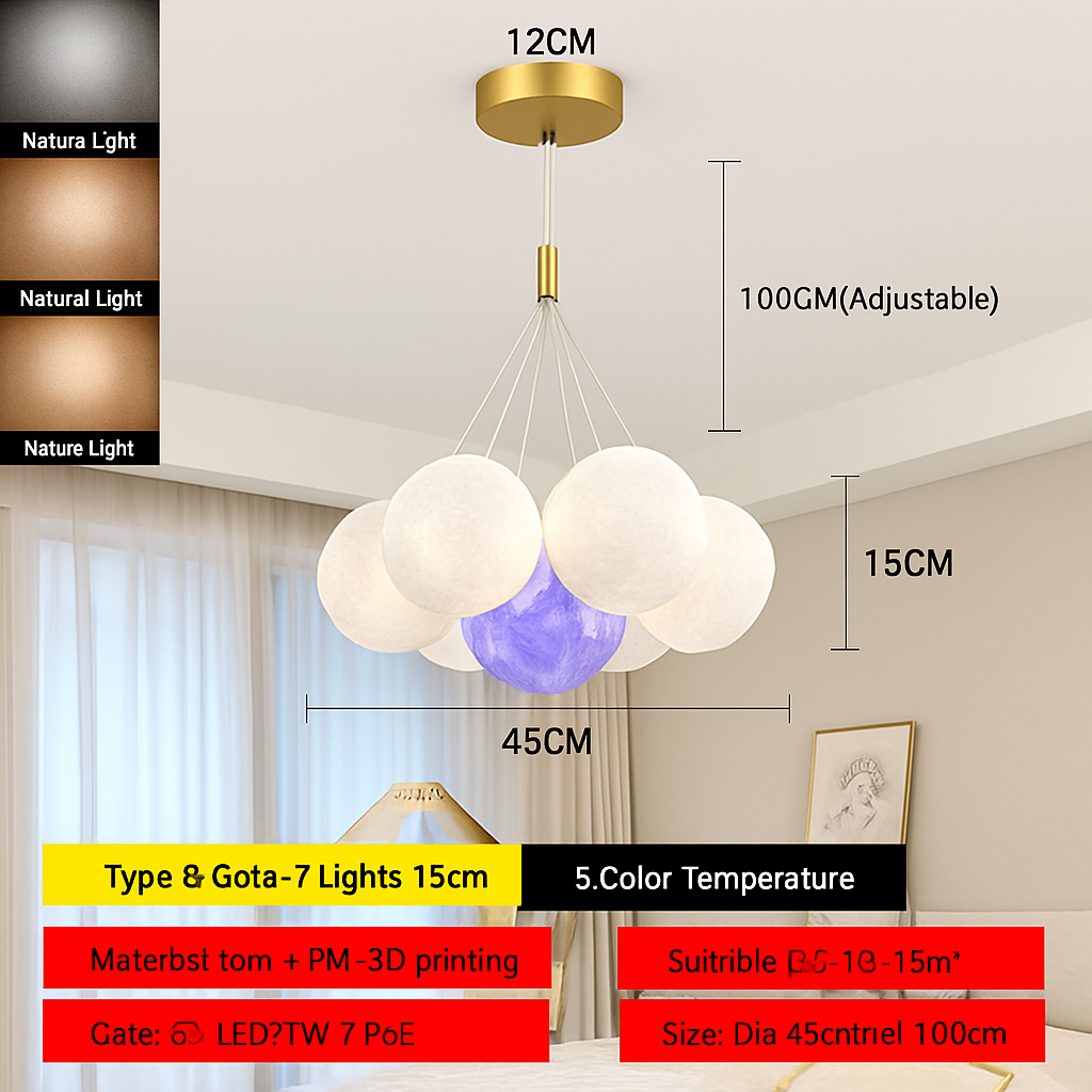 Lune Lustre Lampes Bulle Lustre Lumière pour Salon Chambre D'enfant Chambre Lampes Suspendues Or Noir G9 Ampoule AC220V - vue 15 sur 24