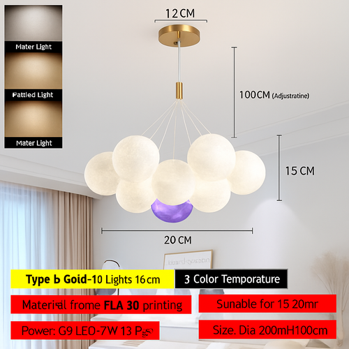 Lune Lustre Lampes Bulle Lustre Lumière pour Salon Chambre D'enfant Chambre Lampes Suspendues Or Noir G9 Ampoule AC220V - vue 18 sur 24
