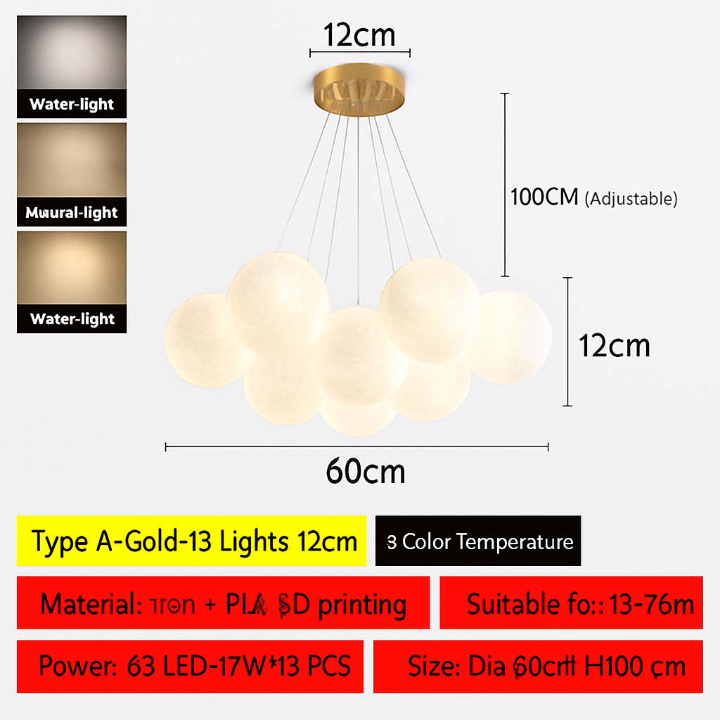 Lune Lustre Lampes Bulle Lustre Lumière pour Salon Chambre D'enfant Chambre Lampes Suspendues Or Noir G9 Ampoule AC220V - vue 20 sur 24