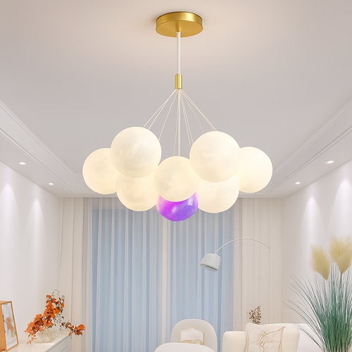 Lune Lustre Lampes Bulle Lustre Lumière pour Salon Chambre D'enfant Chambre Lampes Suspendues Or Noir G9 Ampoule AC220V - vue 4 sur 24
