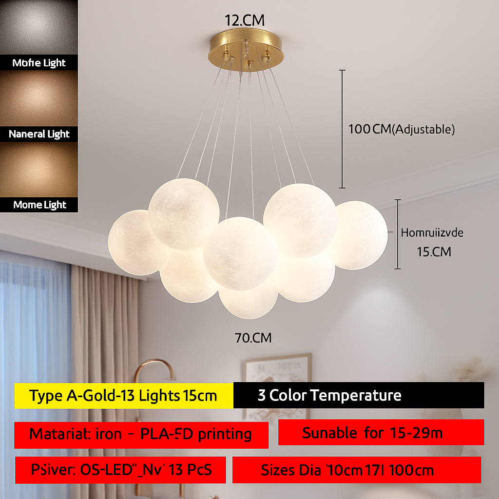 Lune Lustre Lampes Bulle Lustre Lumière pour Salon Chambre D'enfant Chambre Lampes Suspendues Or Noir G9 Ampoule AC220V - vue 21 sur 24
