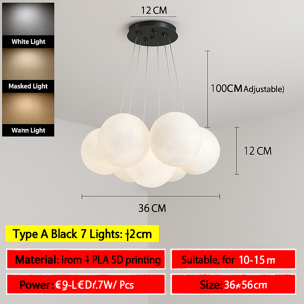 Lune Lustre Lampes Bulle Lustre Lumière pour Salon Chambre D'enfant Chambre Lampes Suspendues Or Noir G9 Ampoule AC220V - vue 22 sur 24