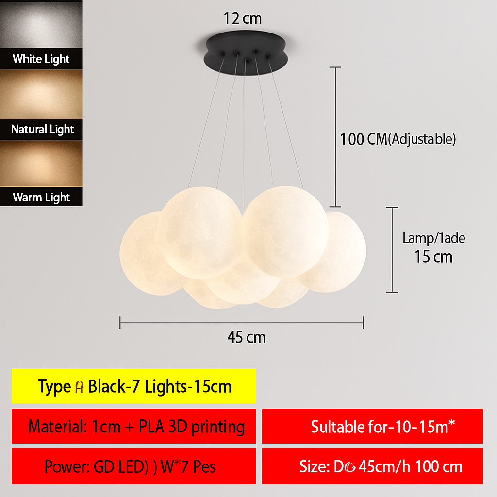Lune Lustre Lampes Bulle Lustre Lumière pour Salon Chambre D'enfant Chambre Lampes Suspendues Or Noir G9 Ampoule AC220V - vue 23 sur 24