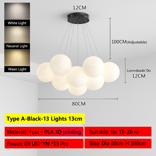 Lune Lustre Lampes Bulle Lustre Lumière pour Salon Chambre D'enfant Chambre Lampes Suspendues Or Noir G9 Ampoule AC220V - vue 25 sur 24