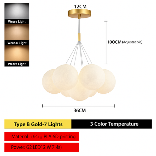 Lune Lustre Lampes Bulle Lustre Lumière pour Salon Chambre D'enfant Chambre Lampes Suspendues Or Noir G9 Ampoule AC220V - vue 7 sur 24