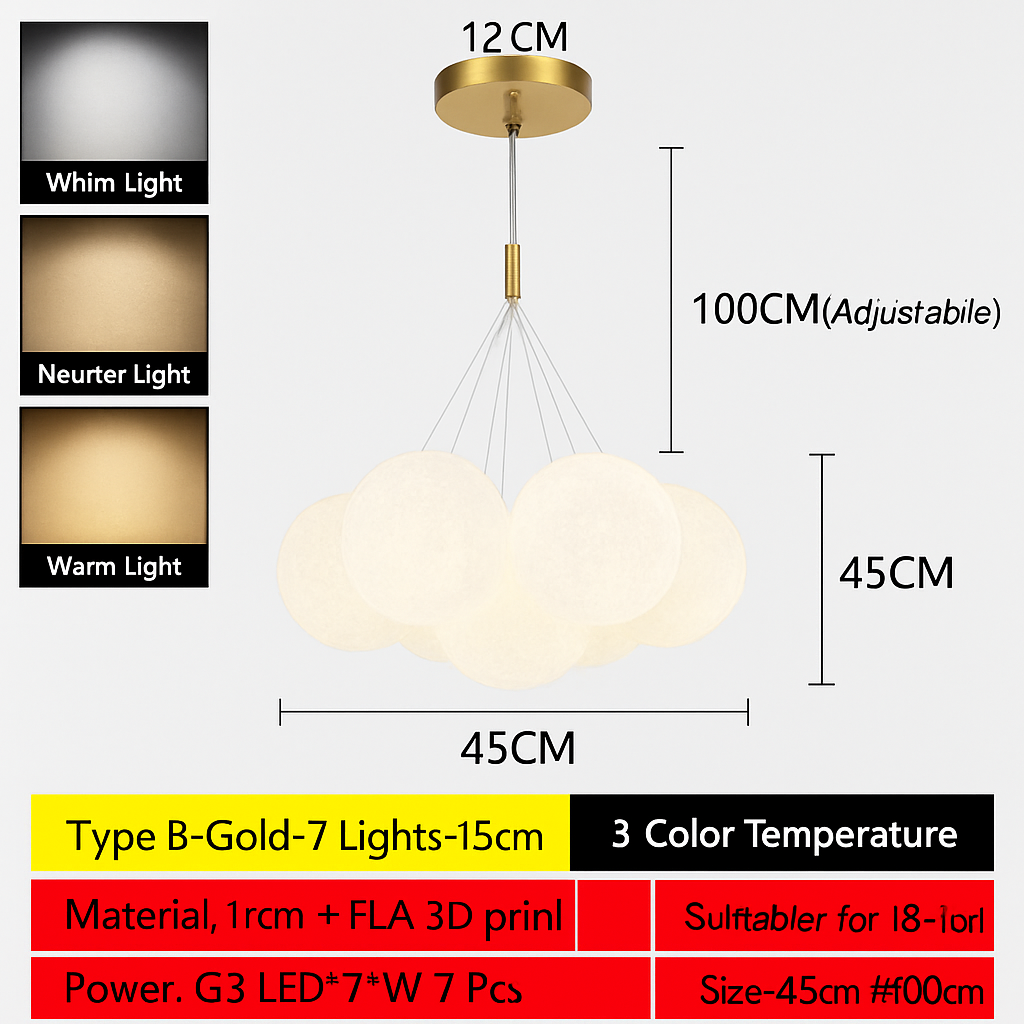Lune Lustre Lampes Bulle Lustre Lumière pour Salon Chambre D'enfant Chambre Lampes Suspendues Or Noir G9 Ampoule AC220V - vue 7 sur 24