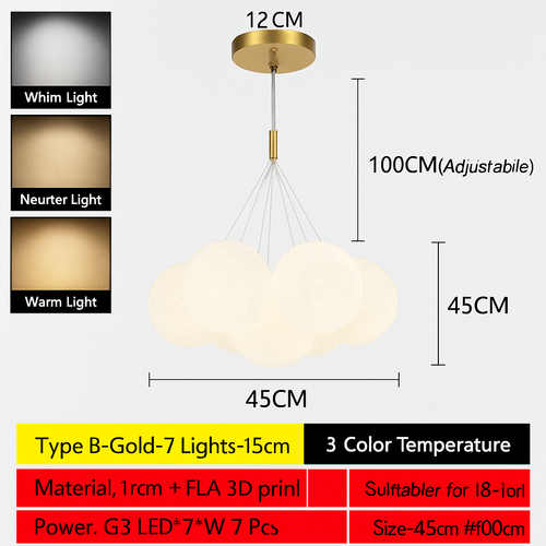 Lune Lustre Lampes Bulle Lustre Lumière pour Salon Chambre D'enfant Chambre Lampes Suspendues Or Noir G9 Ampoule AC220V - vue 8 sur 24