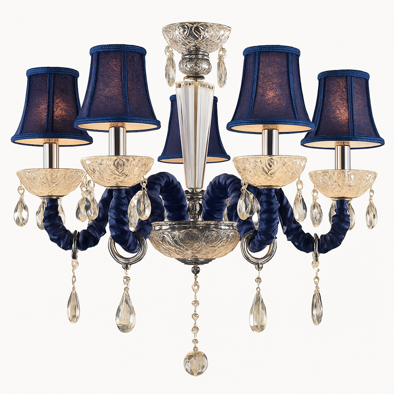 Lustre baroque à LED avec abat-jour en verre cristal et tissu Royal