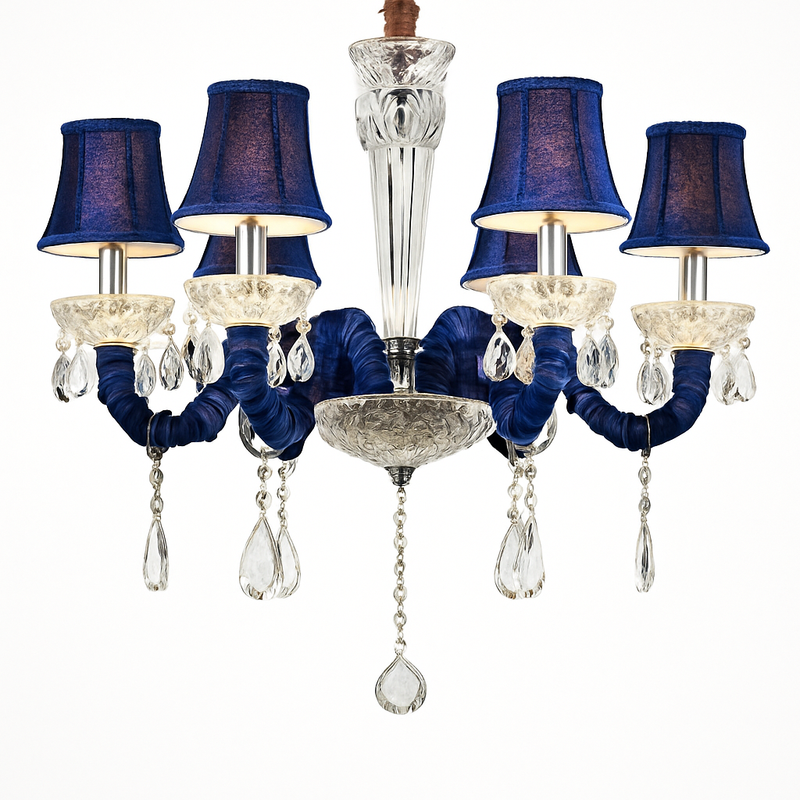 Lustre baroque à LED avec abat-jour en verre cristal et tissu Royal