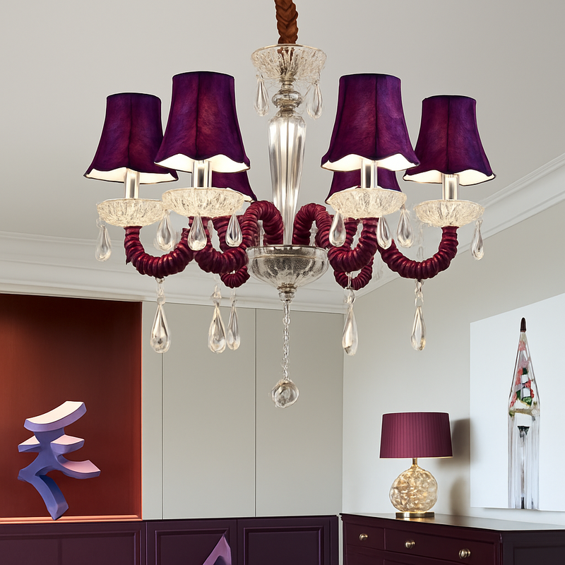 Lustre baroque à LED avec abat-jour en verre cristal et tissu Royal