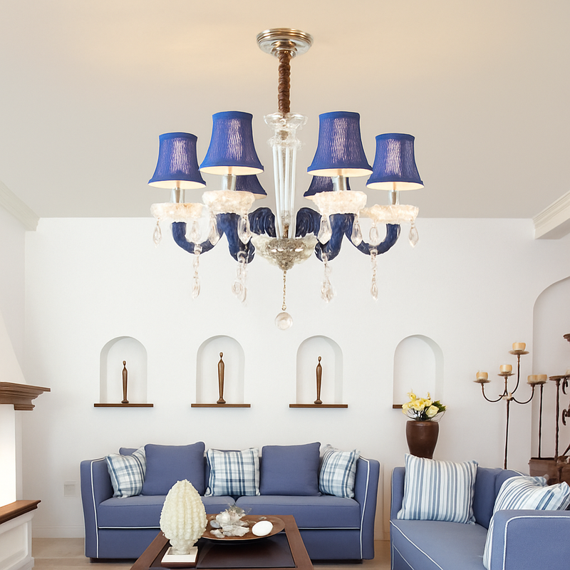 Lustre baroque à LED avec abat-jour en verre cristal et tissu Royal