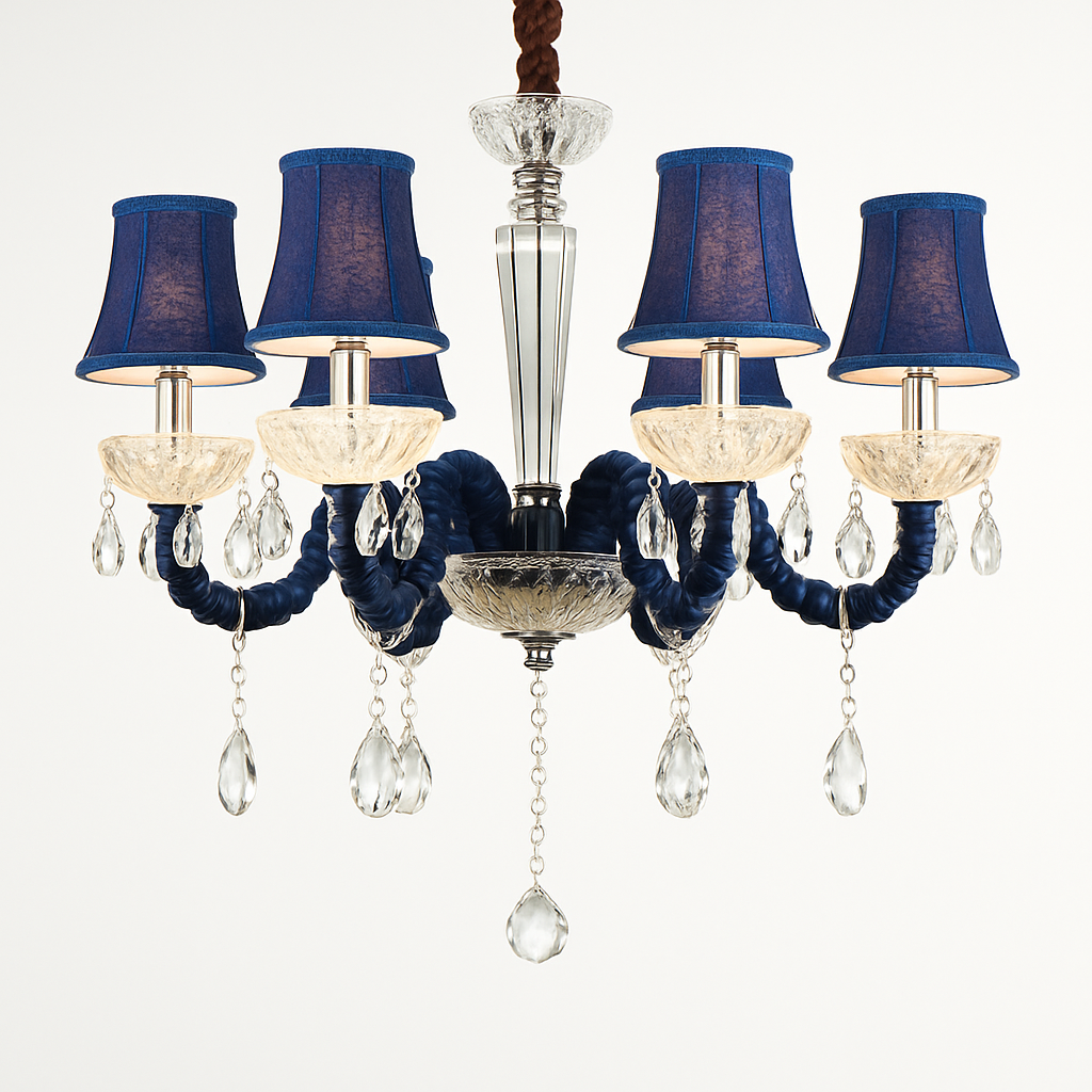 Lustre baroque à LED avec abat-jour en verre cristal et tissu Royal - vue 5 sur 9