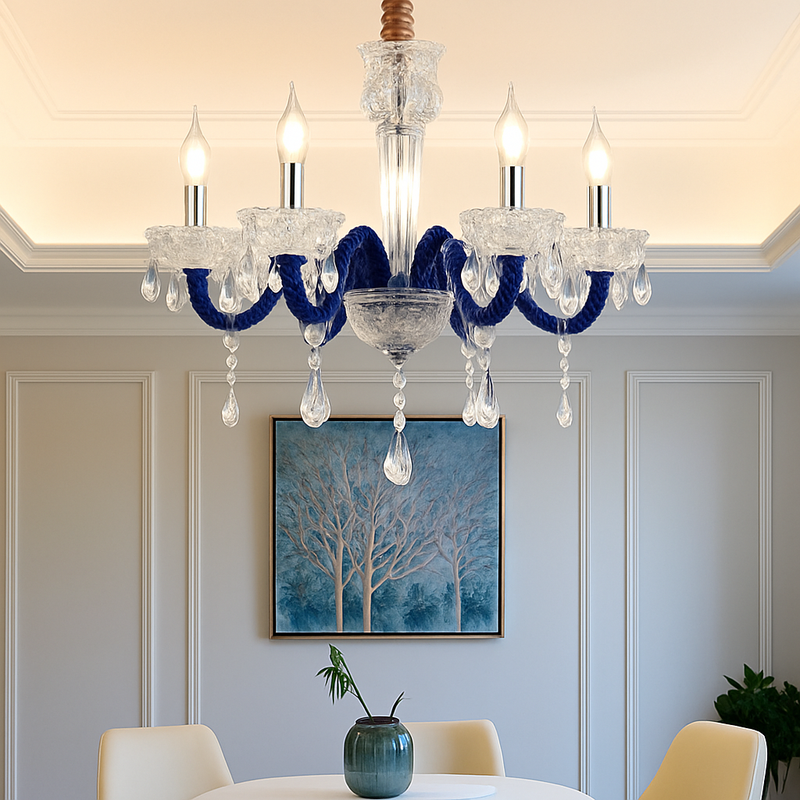 Lustre baroque à LED avec abat-jour en verre cristal et tissu Royal