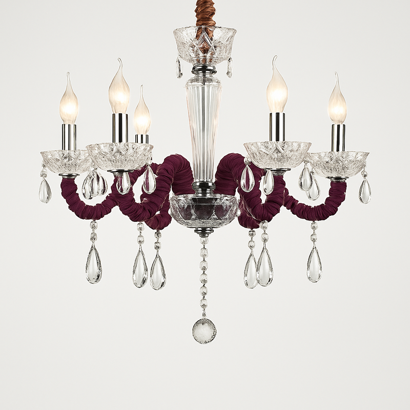 Lustre baroque à LED avec abat-jour en verre cristal et tissu Royal