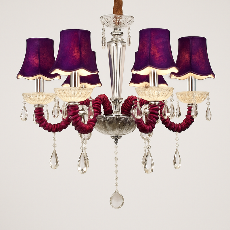 Lustre baroque à LED avec abat-jour en verre cristal et tissu Royal