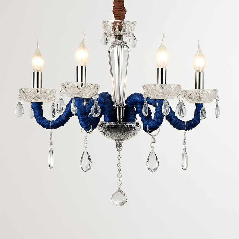 Lustre baroque à LED avec abat-jour en verre cristal et tissu Royal