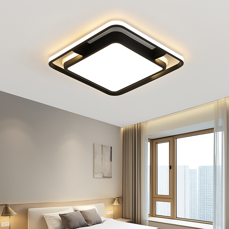 lustre carré moderne en fer avec leds pour éclairage intérieur