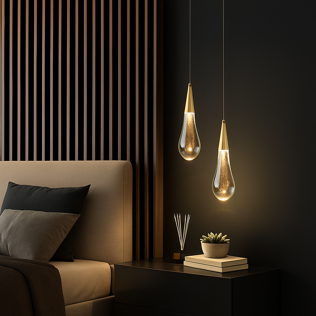 lustre créatif en cristal en forme de goutte d'eau dorée rotatif - vue 4 sur 16
