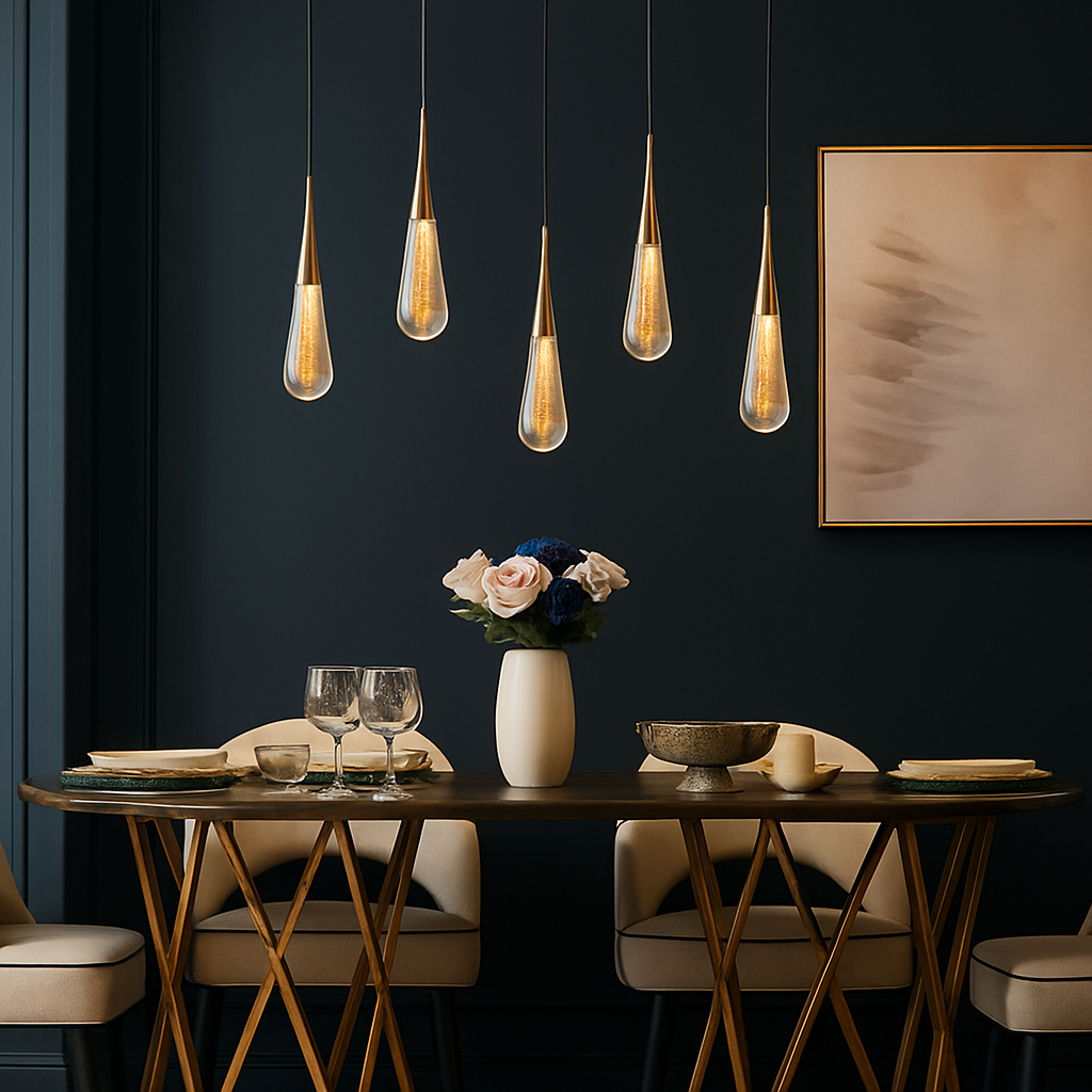lustre créatif en cristal en forme de goutte d'eau dorée rotatif - vue 6 sur 16