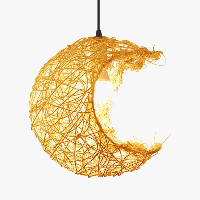 Lustre créatif en rotin en forme de lune