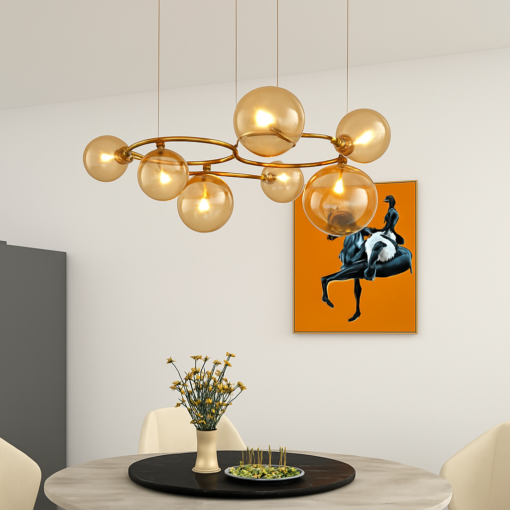 lustre de luxe artistique en verre fumé suspension lampe - vue 3 sur 9