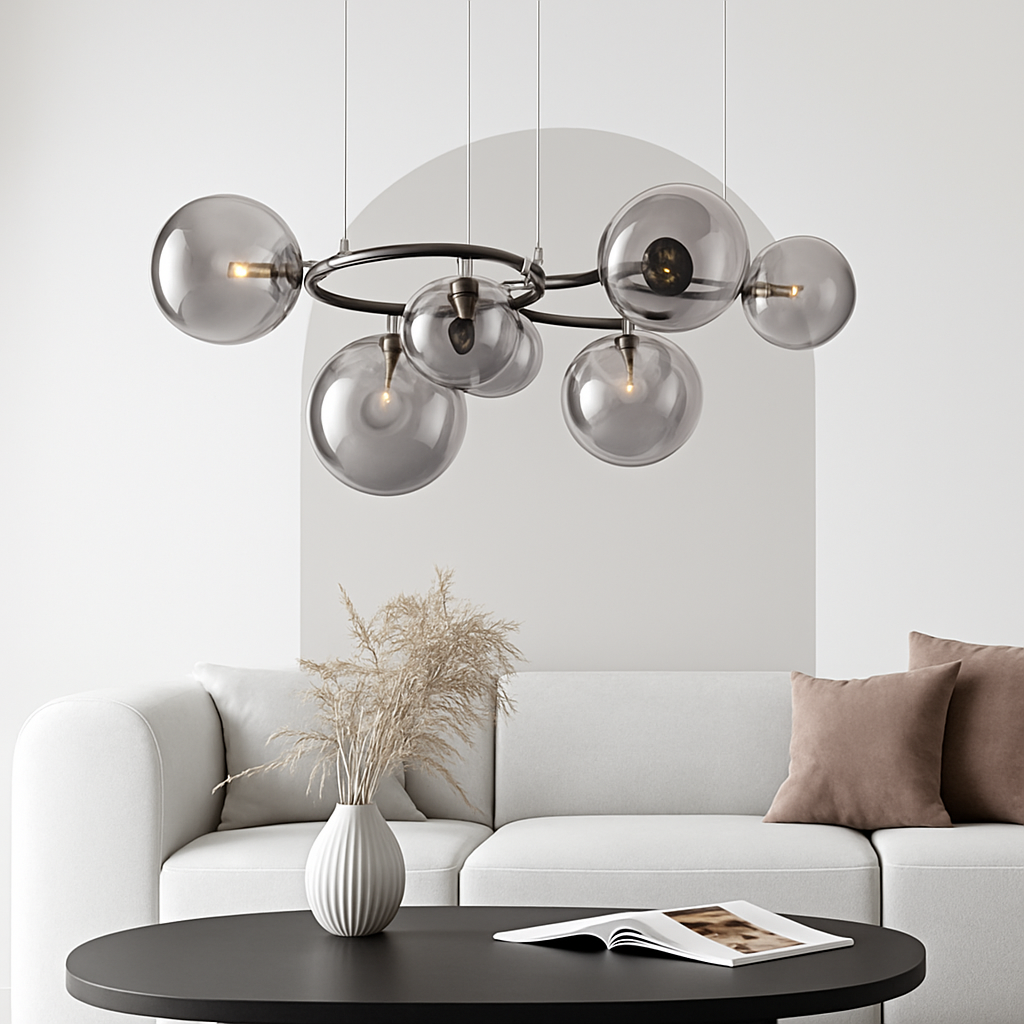 lustre de luxe artistique en verre fumé suspension lampe - vue 4 sur 9