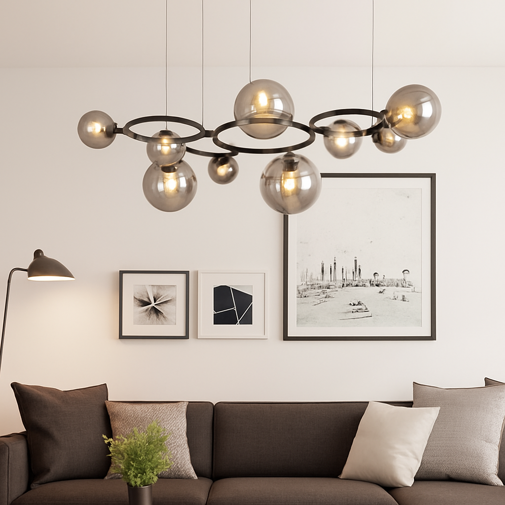 lustre de luxe artistique en verre fumé suspension lampe - vue 5 sur 9