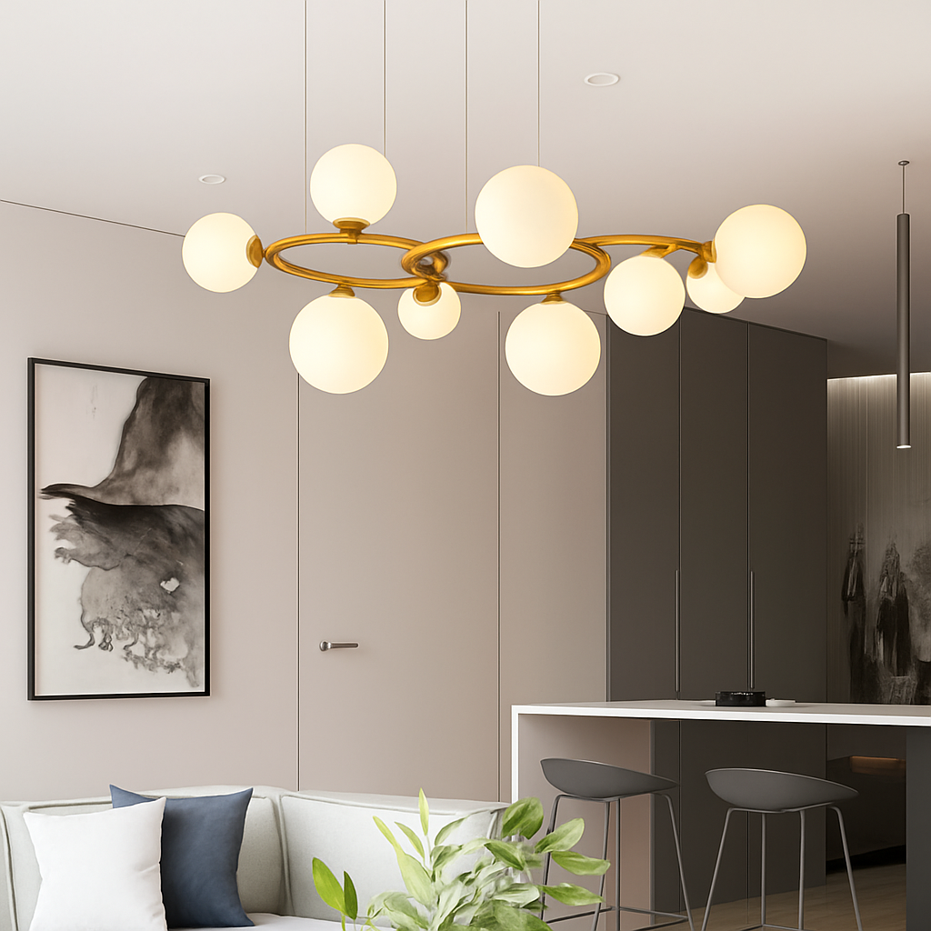 lustre de luxe artistique en verre fumé suspension lampe - vue 6 sur 9