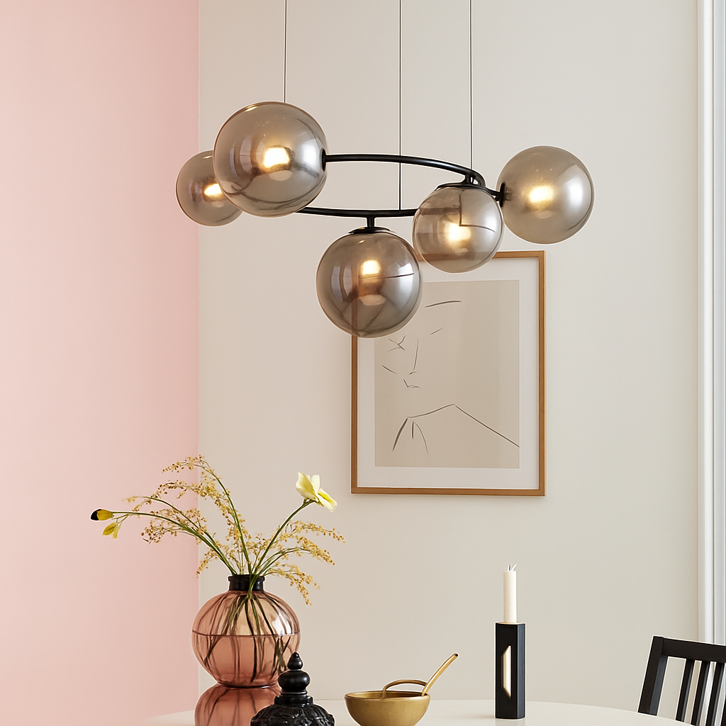 lustre de luxe artistique en verre fumé suspension lampe - vue 7 sur 9