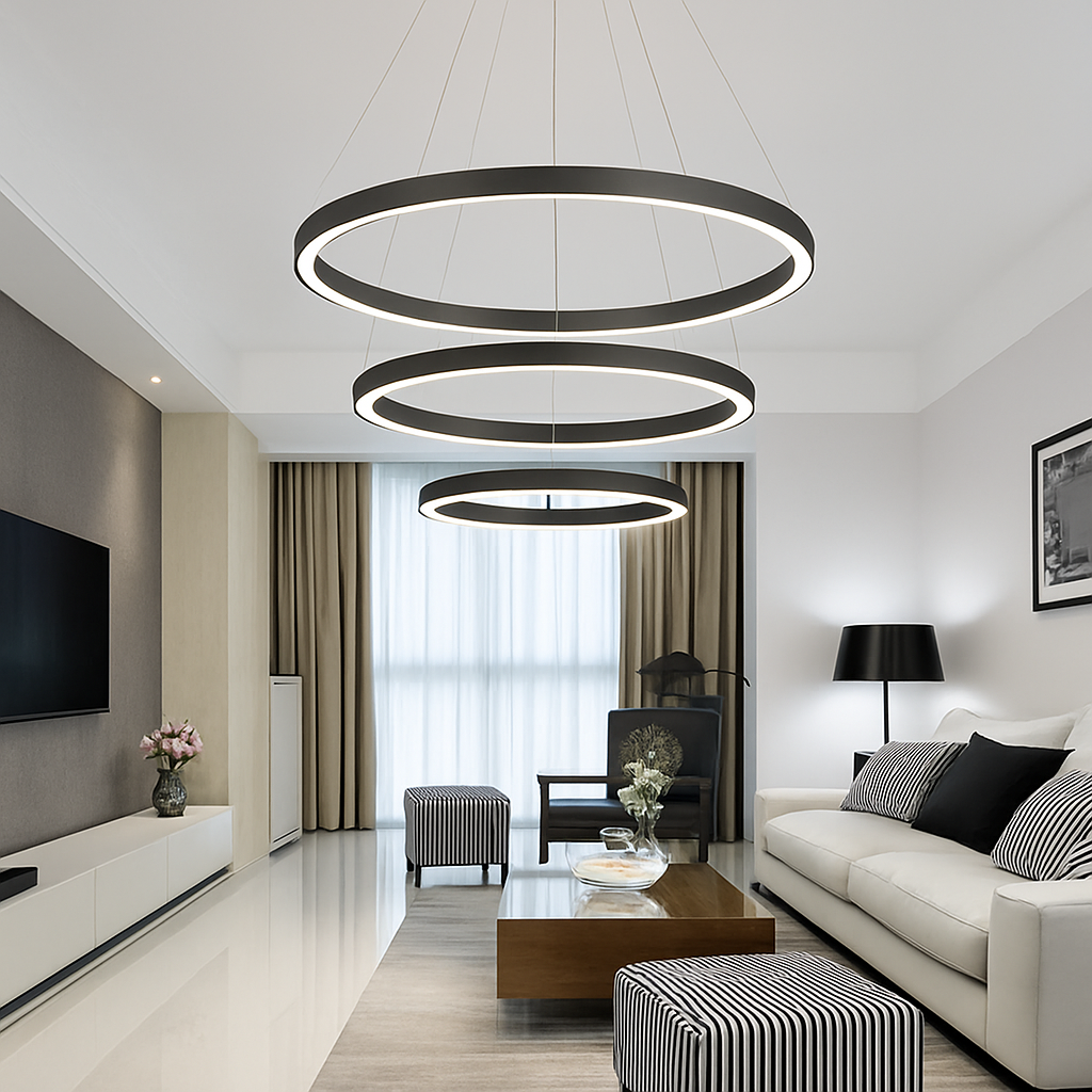 Lustre design anneaux suspendus à LED Deco - vue 5 sur 8